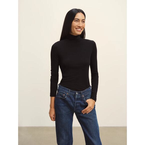 Buck Mason Women's Cloud Jersey Turtleneck Slim Fit Wool Blend Long Sleeve Top - Picture 3 of 6